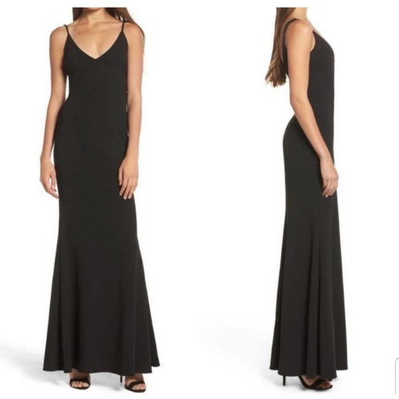 Lulus Dresses & Skirts - Lulus V Neck Spaghetti Strap Stretch Crepe Maxi Dress Bridesmaid Gown, Black